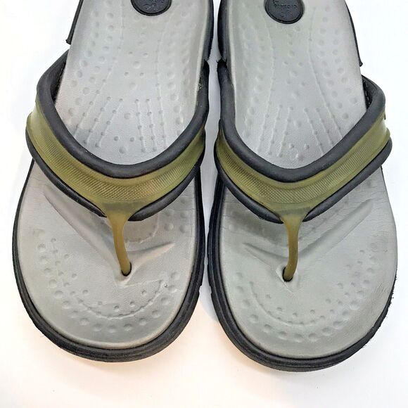 Crocs Croslite A9 Flip Flops Unisex W 7 - M 5 Gray Black & Green Thong Sandals - Picture 7 of 11
